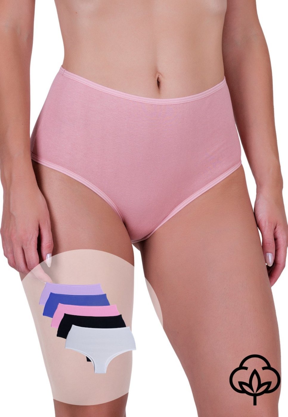 Kit 5 Calcinhas Femininas Algodão Aveludado Cós Alto Elegância Hot Pant