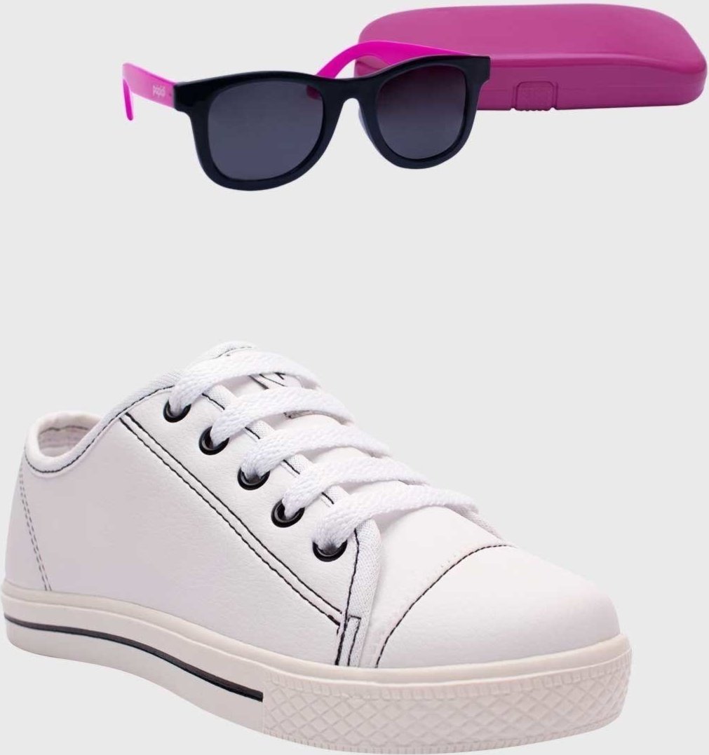 Imagem principal Infantil - Kit Tênis Popstar Branco e Óculos de Sol Rosa Pópidí branco rosa Pópidí branco rosa