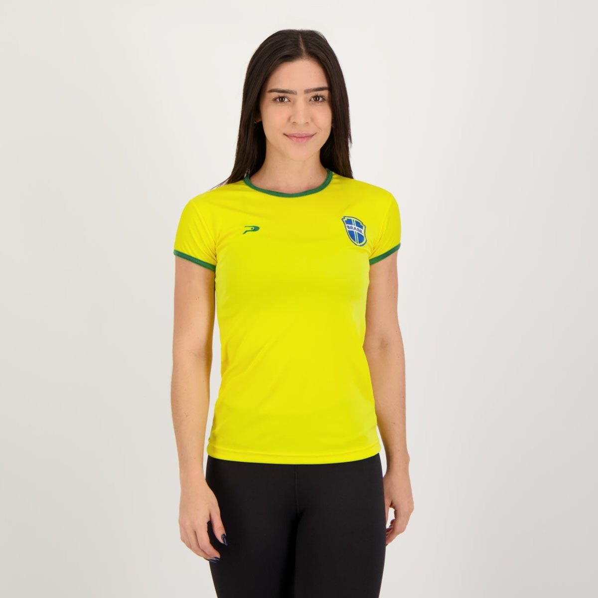 Camisa Placar Brasil Brasão Feminina Amarela