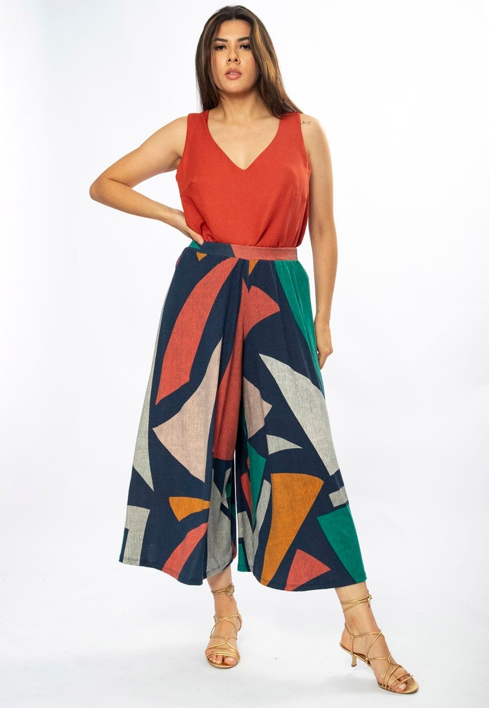 Calça Amazonia Vital Pantacourt Saia Malha Macaúba Estampa Geometrias do Tempo