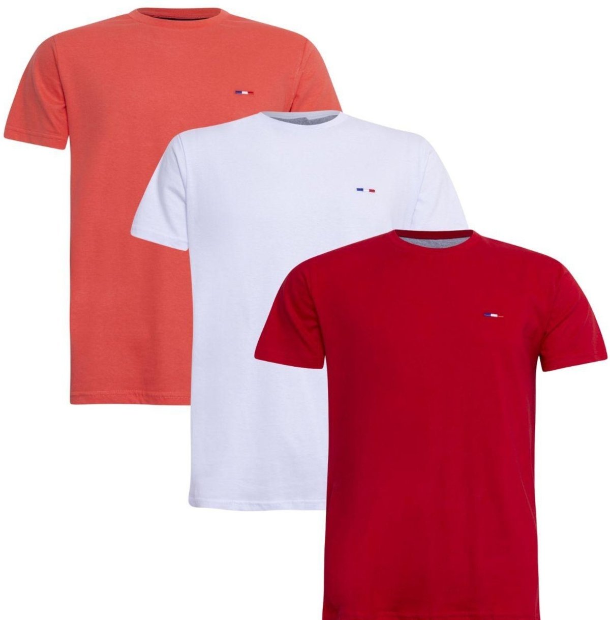 Imagem principal Kit 3 Peças Camisetas Básicas Masculina FMF Laranja Branco em Algodão Premium no Estilo Tommy Bordado França vermelho FMF vermelho