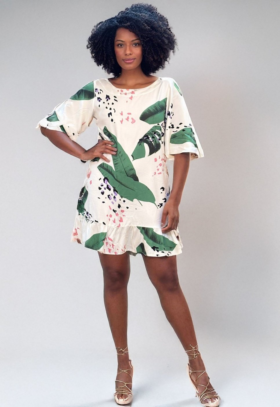 Imagem principal Vestido Amazonia Vital Curto Viscose Estampa Folhagem Poética estampado/preto/verde Amazonia Vital estampado/preto/verde