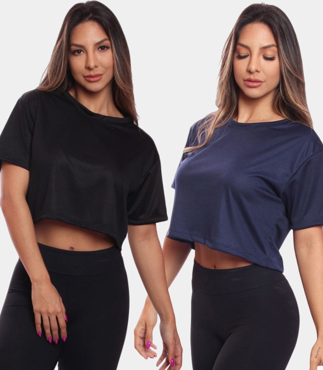 Imagem principal Kit 2 Cropped Manga Curta Feminino Dry Proteção UV Blusa Blusinha Academia Treino Colorido ADRIBEN multicolorido ADRIBEN multicolorido