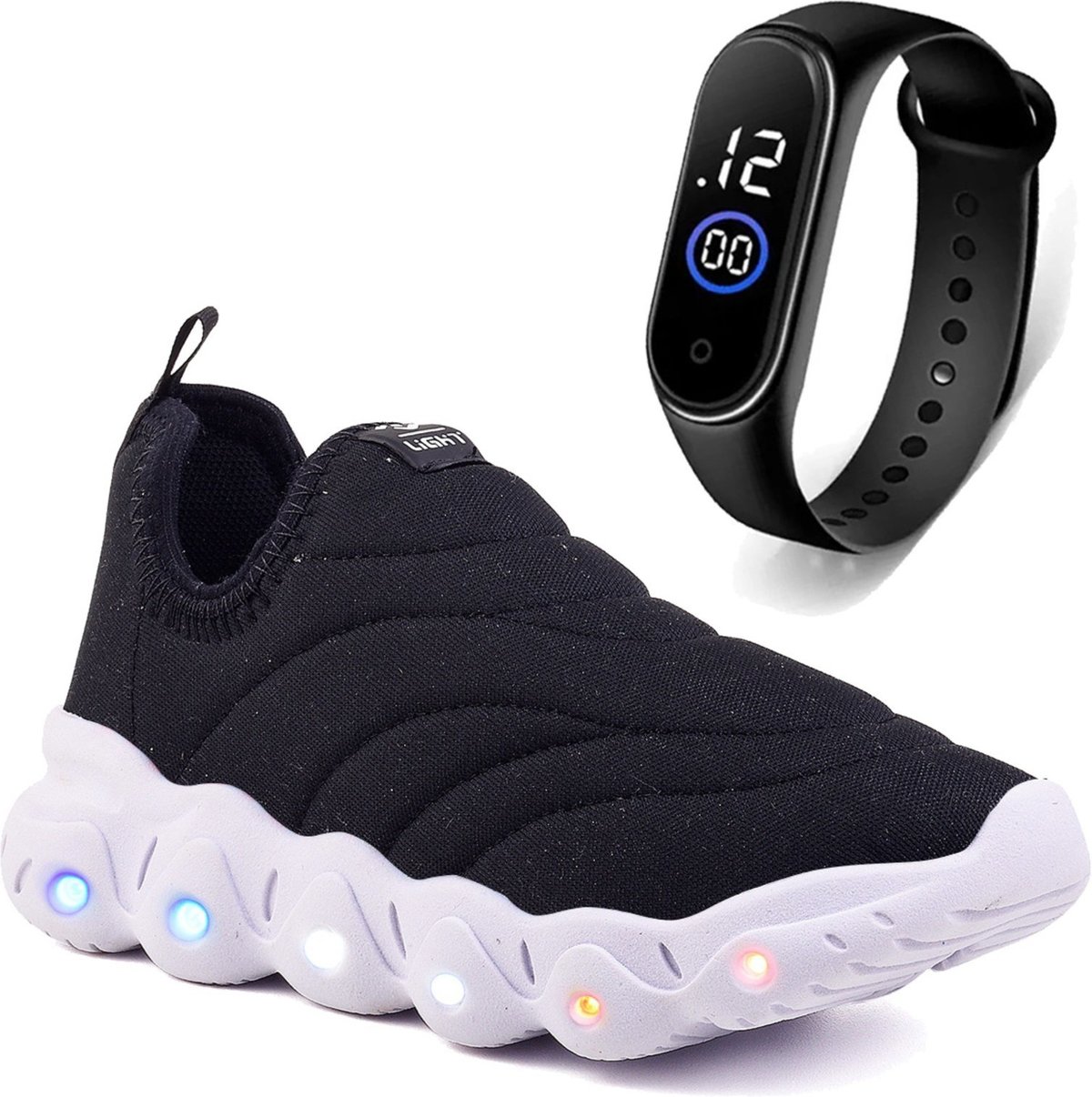 Imagem principal Infantil - Tenis de Led Menino e Menina Calce Facil e Branco e Relógio CALCADOS LGHT LIGHT preto CALCADOS LGHT LIGHT preto