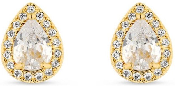 Brinco Semijoia Gota Cristal Média Com Zircônias Banhadas A Ouro 18K Br