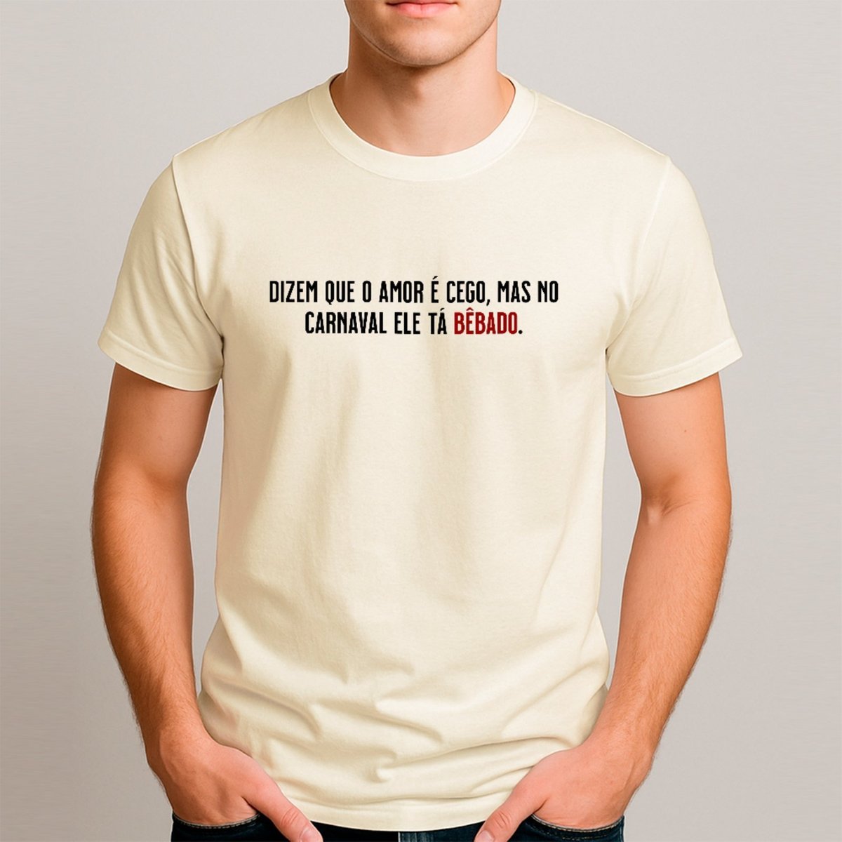 Imagem principal Camiseta Ousy Básica Amor Tá Bêbado Meme Solteiro Carnaval Unissex Off White off-white white ousy off-white white