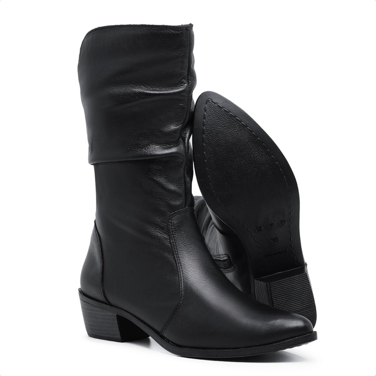 Imagem principal Bota Country Feminina Cano médio em Couro Legítimo com Ziper Lateral Mod.3900 Julia Mister Couros preto Mister Couros preto