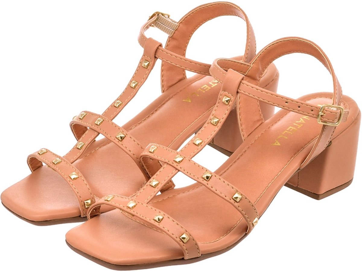 Imagem principal Sandália Feminina Donatella Shoes Bico Quadrado Salto Alto Bloco Spike Monte Shoes nude Monte Shoes nude