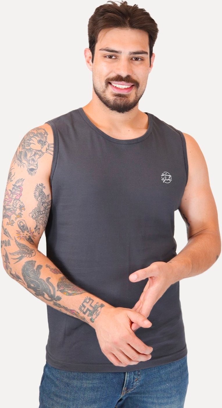 Regata King & Joe Masculina Logomania Circle Script Peito Chumbo