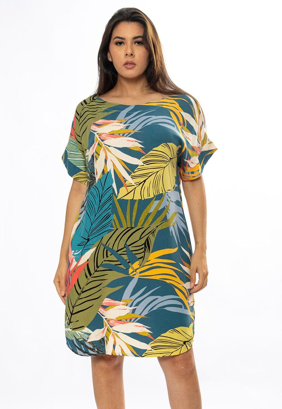 Vestido Curto Cabanafree Viscose com Bolso Estampa Brisa Botânica