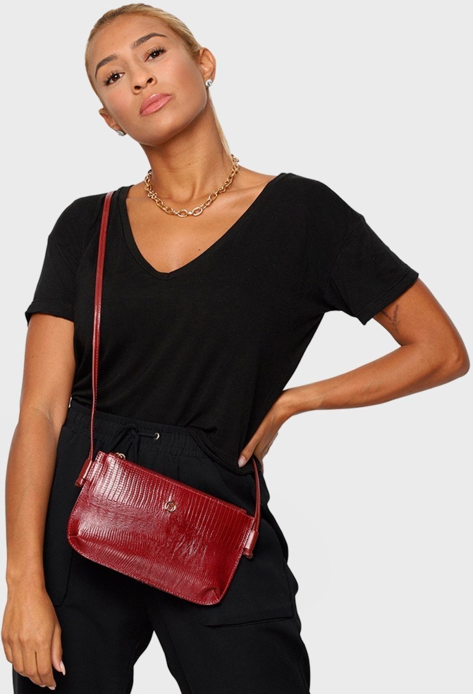 Bolsa Transversal Couro Mariart Lezard 201L Vermelha