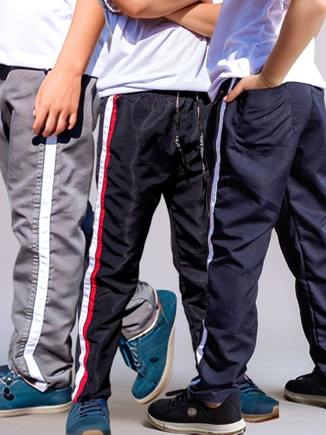 Infantil - KIT 3 Calça Frent`s Popular Tactel Leve Basica Com Faixa Lateral