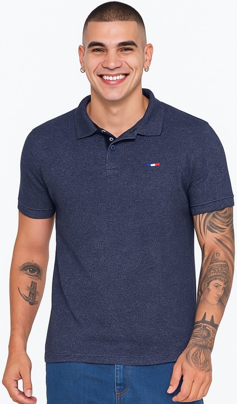 Imagem principal Camisa Polo Masculina Básica Industrie Piquet no Estilo Tommy Bordado França Marinho Mescla azul marinho Industrie azul marinho
