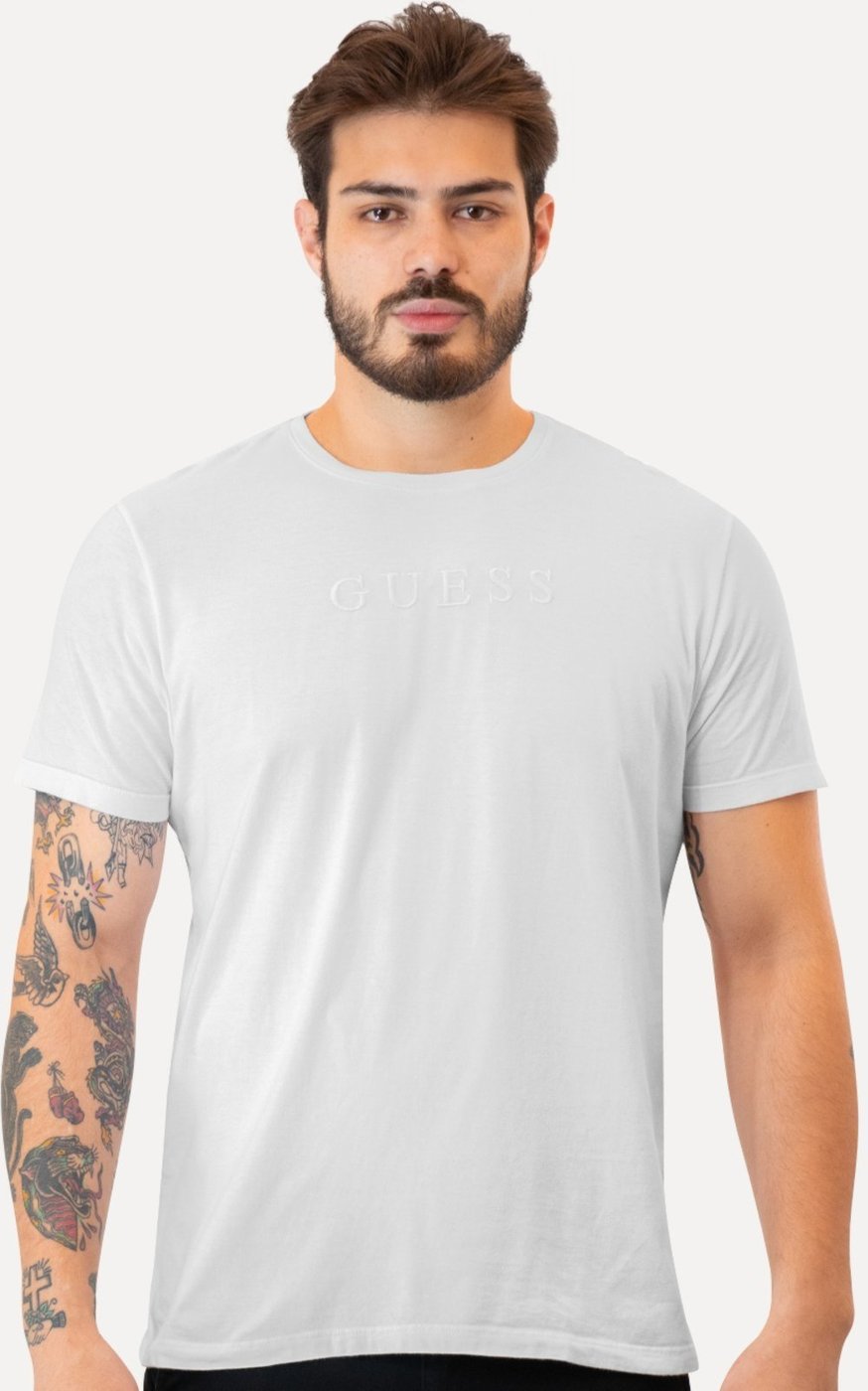 Camiseta Guess Masculina Logo Bordado Branca
