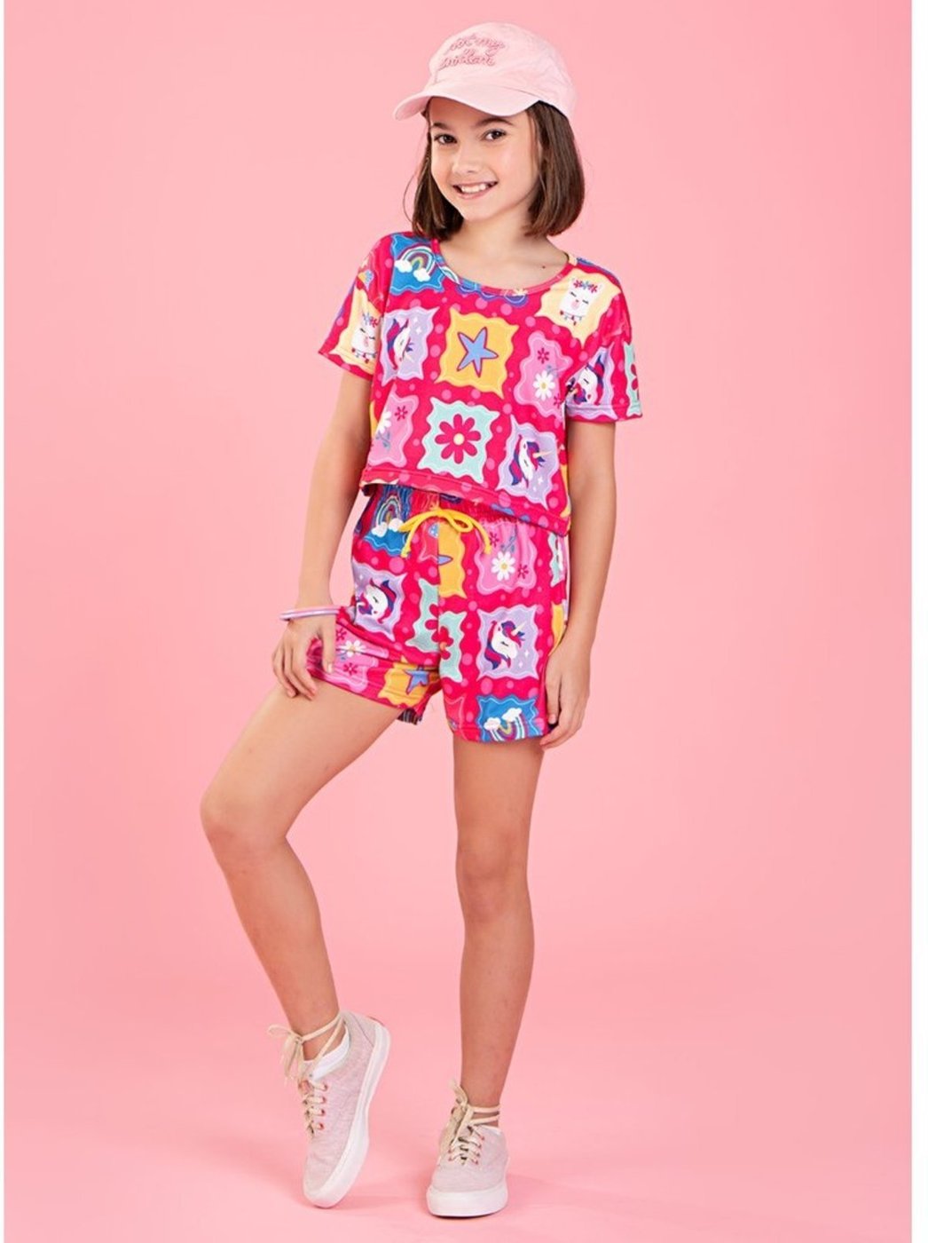 Imagem principal Infantil - Conjunto Verão Menina Magenta Cropped e Shorts Unicórnio Molekada rosa magenta Molekada rosa magenta