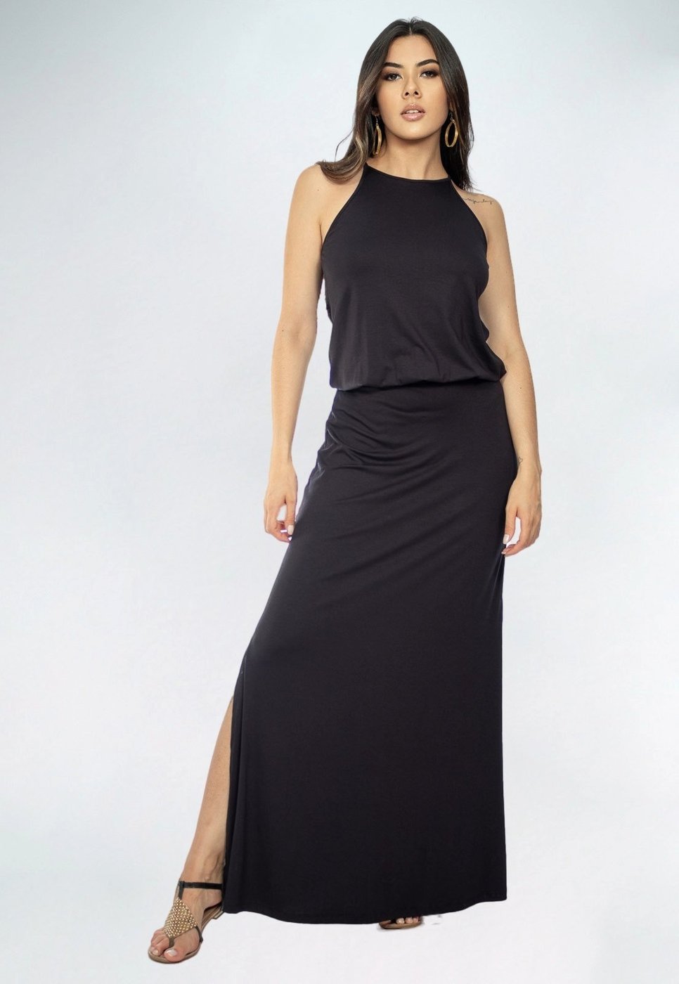 Vestido Longo Amazonia Vital Malha Trapézio com Elástico na Cintura