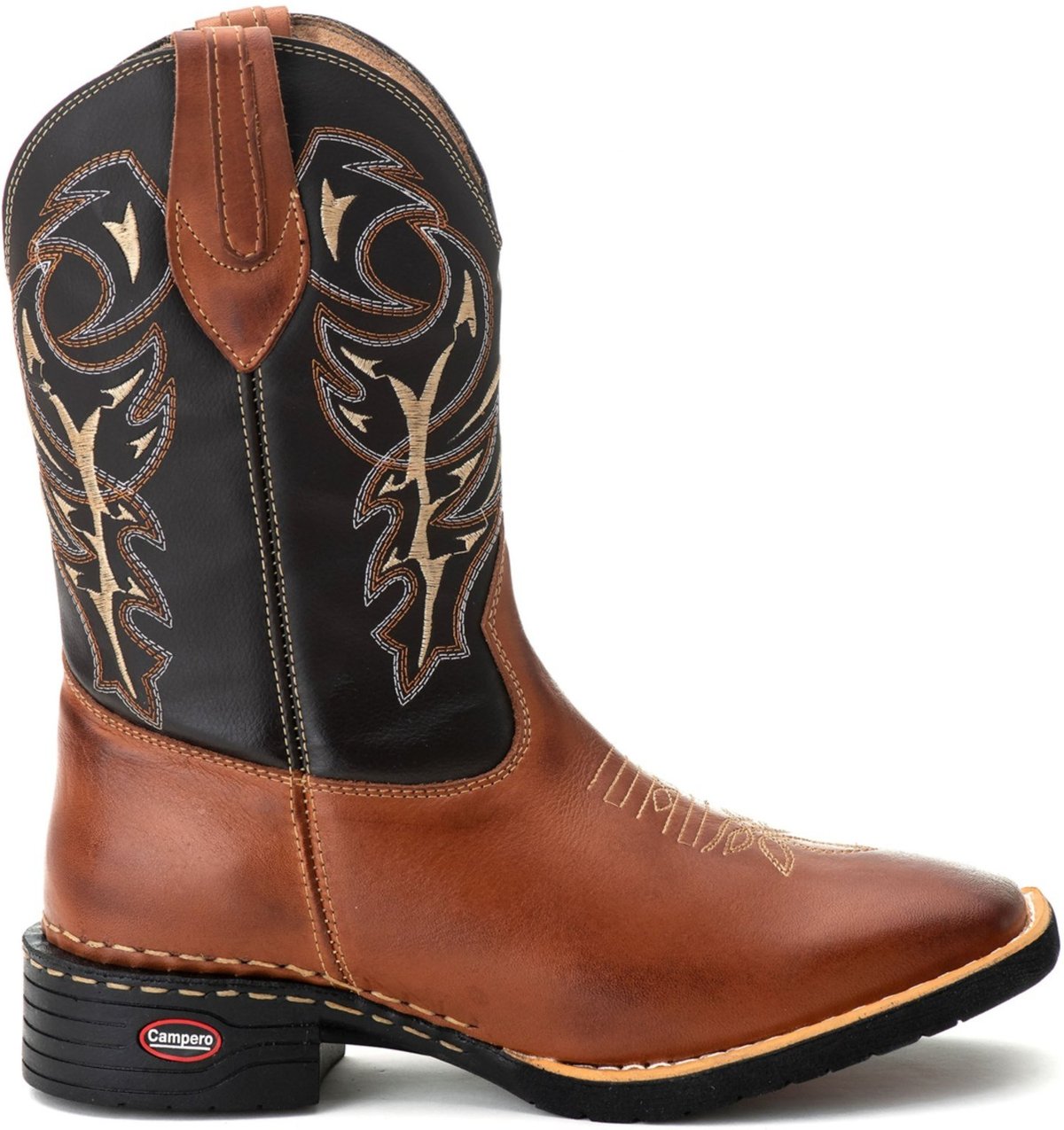 Imagem principal Bota Texana Couro Campero Bico Quadrado Bordada Pinhão castanho Campero castanho