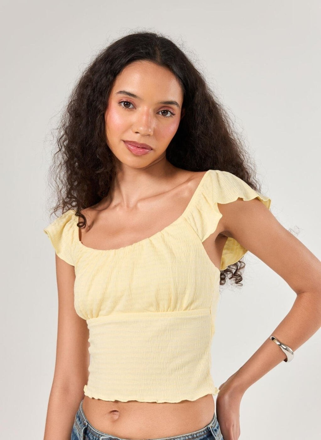 Imagem principal Blusa Manteiga Texturinha Babado Youcom amarelo Youcom amarelo