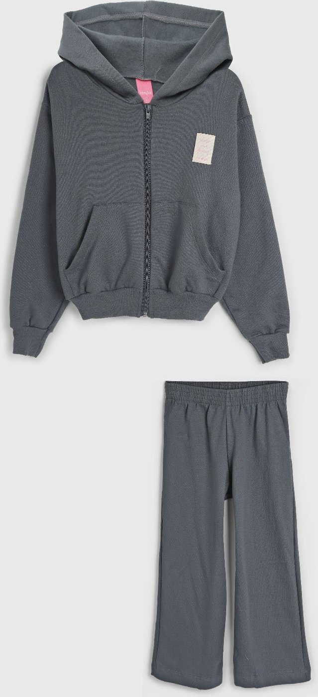 Infantil - Conjunto 2pçs Manga Longa Kamylus Blusa De Moletom Aberta E Calça Grafite