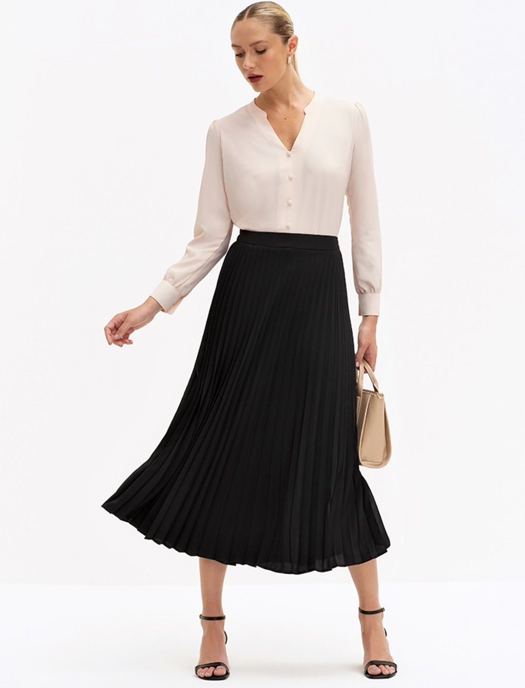 Saia Principessa Plissada Longuete em Crepe Antonieta