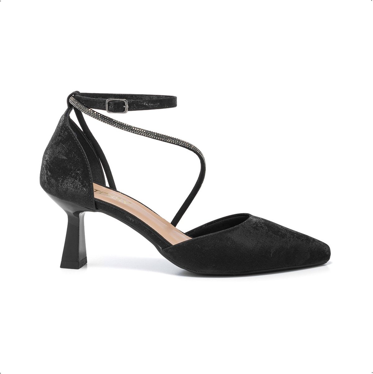 Imagem principal Scarpin Feminino Stessy Salto Taça Bico Fino Elegante Strass Luxo Velvet Stessy Shoes preto Stessy Shoes preto