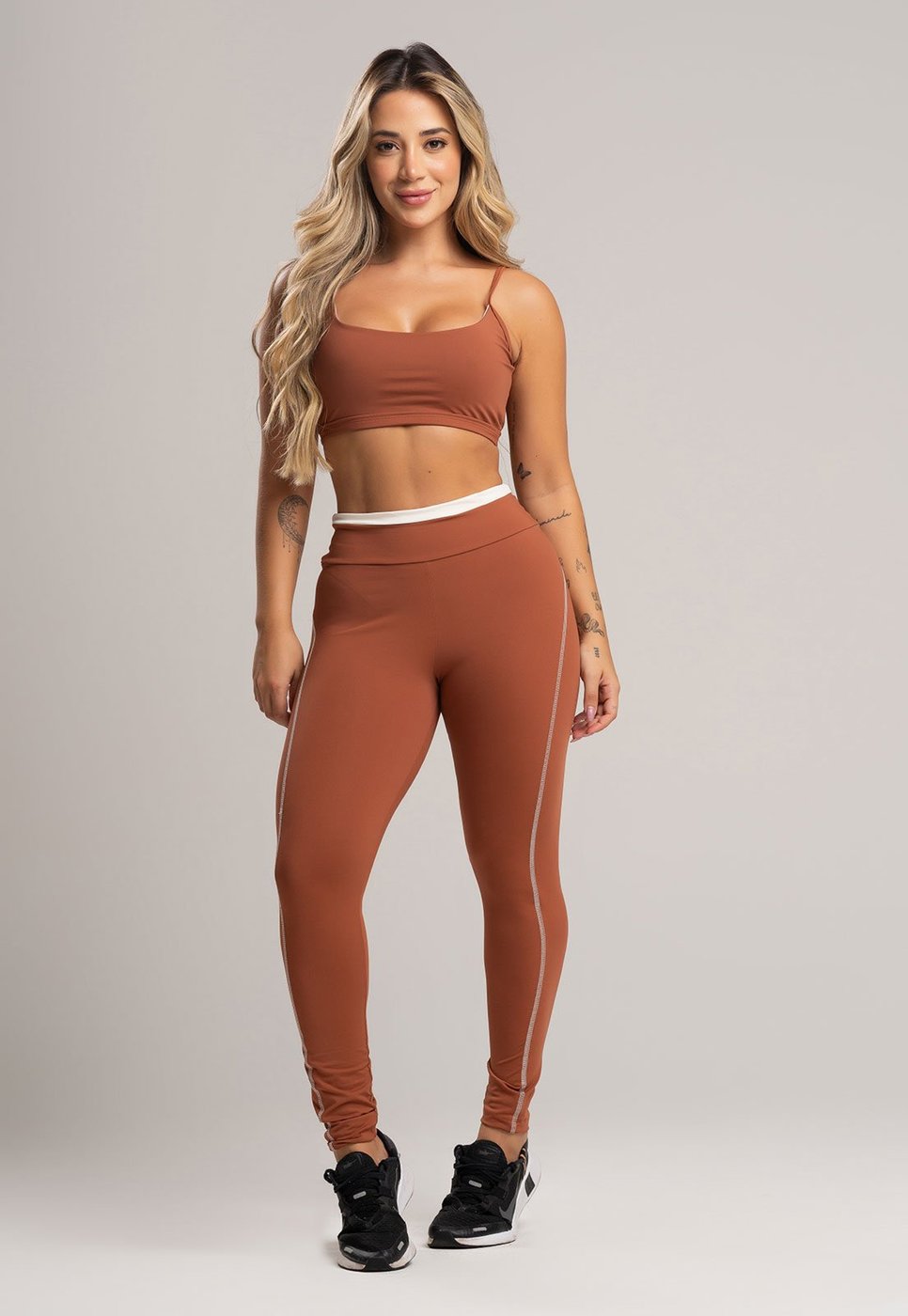 Imagem principal Calça Legging Academia MVB Modas Cós de Vira Cintura Alta Feminina Poliamida Mousse marrom Mvb Modas marrom