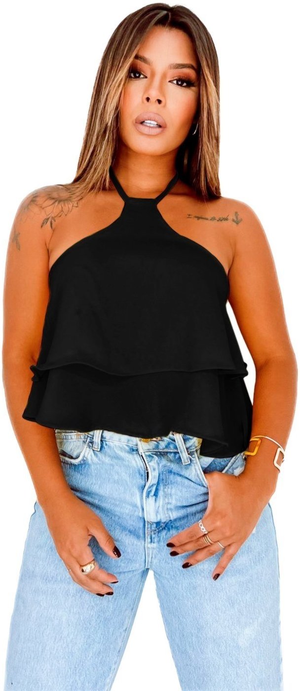 Top Alcinha YWC ind Crepe Duna Detalhe Babado Duplo Feminino Nadador