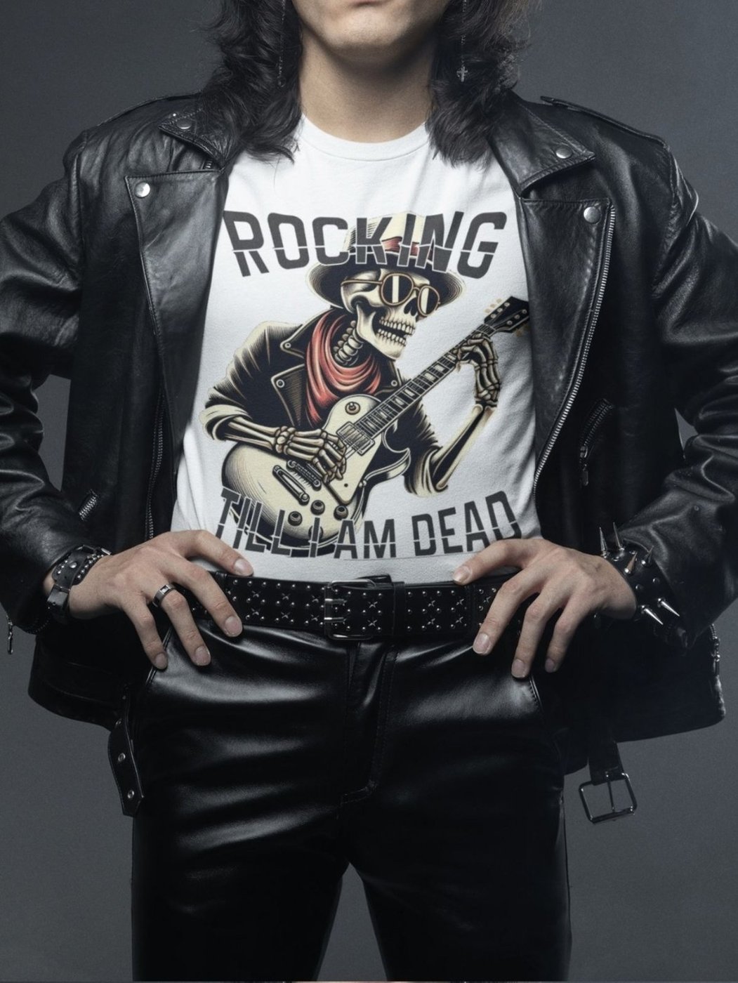 Imagem principal Camiseta Masculina GuGi Camisa De Rock Esqueleto Caveira Com Guitarra branco Gugi branco