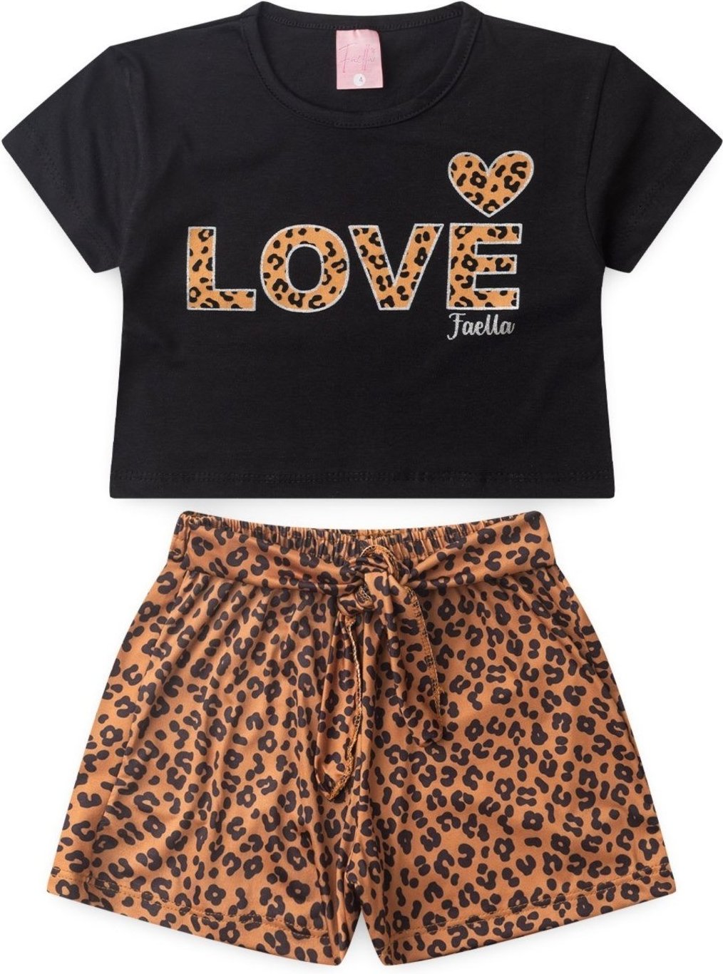Infantil - Conjunto Cropped Verão Feminino Love Onçinha Mega - Preto