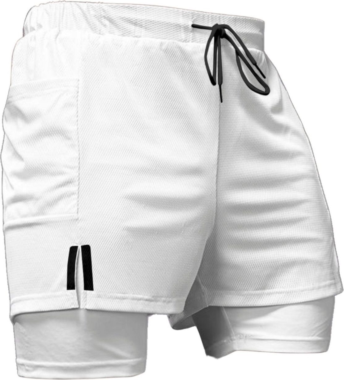 Imagem principal Short Treino Dry Fit Térmico 2 em 1 com Bolso para Celular e Porta-Toalha Calção Fitness Academia Relaxado preto Relaxado preto