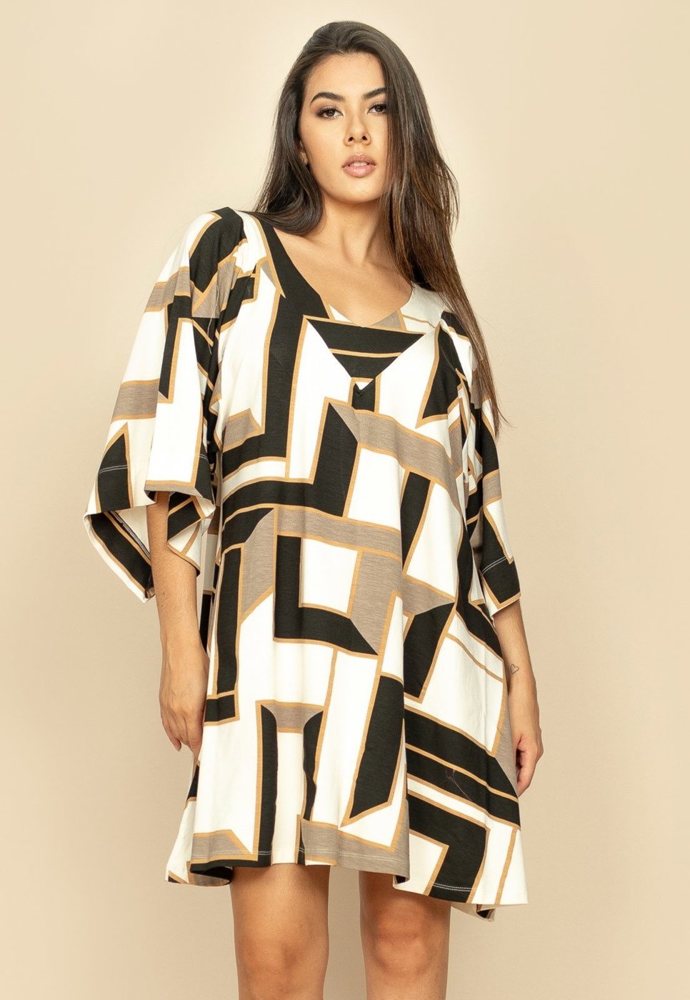 Vestido Curto Amplo Malha Estampa Igaci