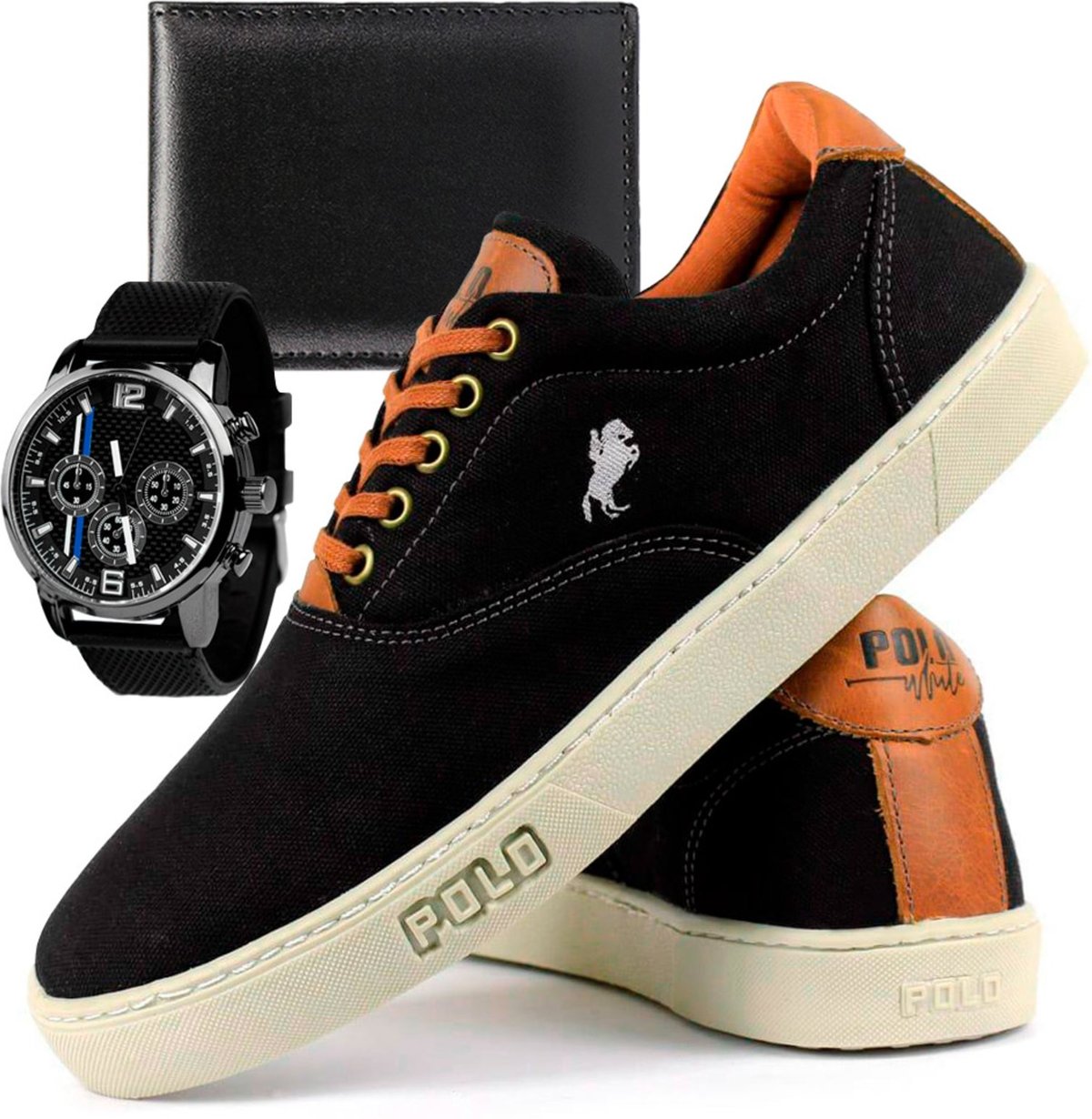 Imagem principal Kit Tenis Polo Masculino Wit Shoes Sapatenis Casual Relogio E Carteira preto wit Wit Shoes preto wit