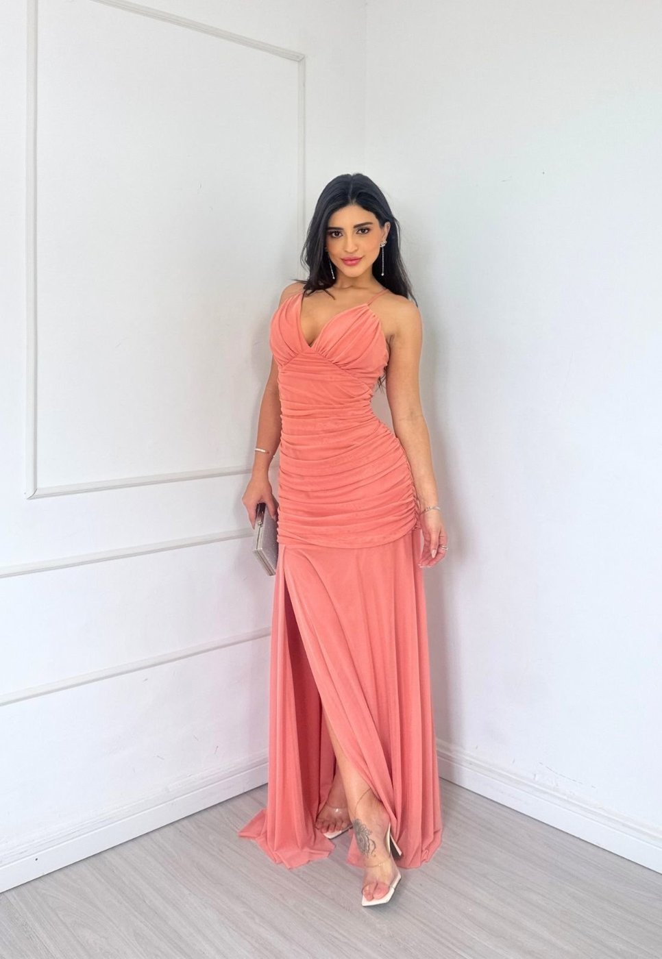 Vestido Longo de Festa Madrinhas Micro Tule Tubinho Sereia Mikaelly