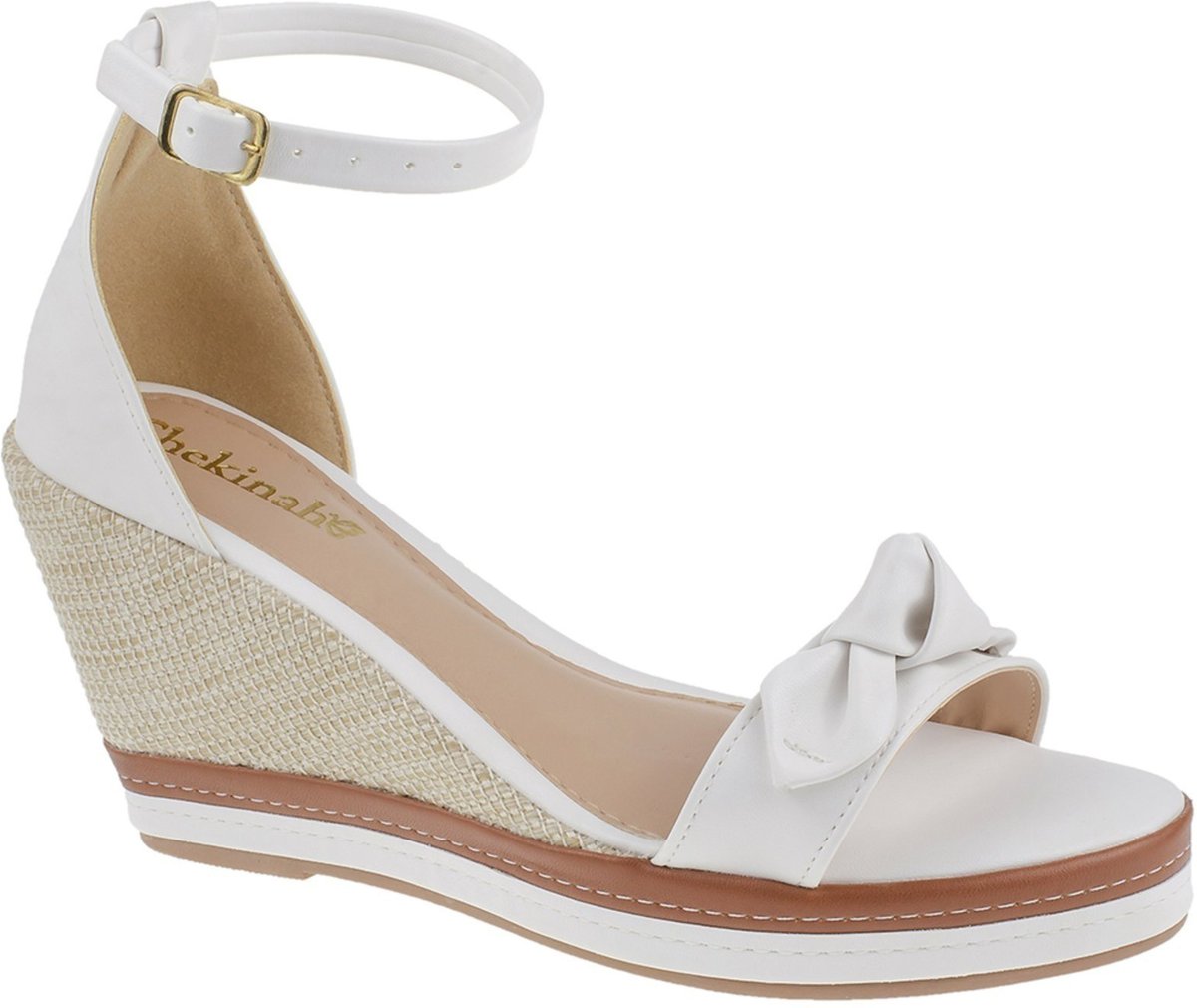 Sandalia Feminina Salto Alto Shekianh com Laço Nó Anabela Confort Super Delicada e Confortável