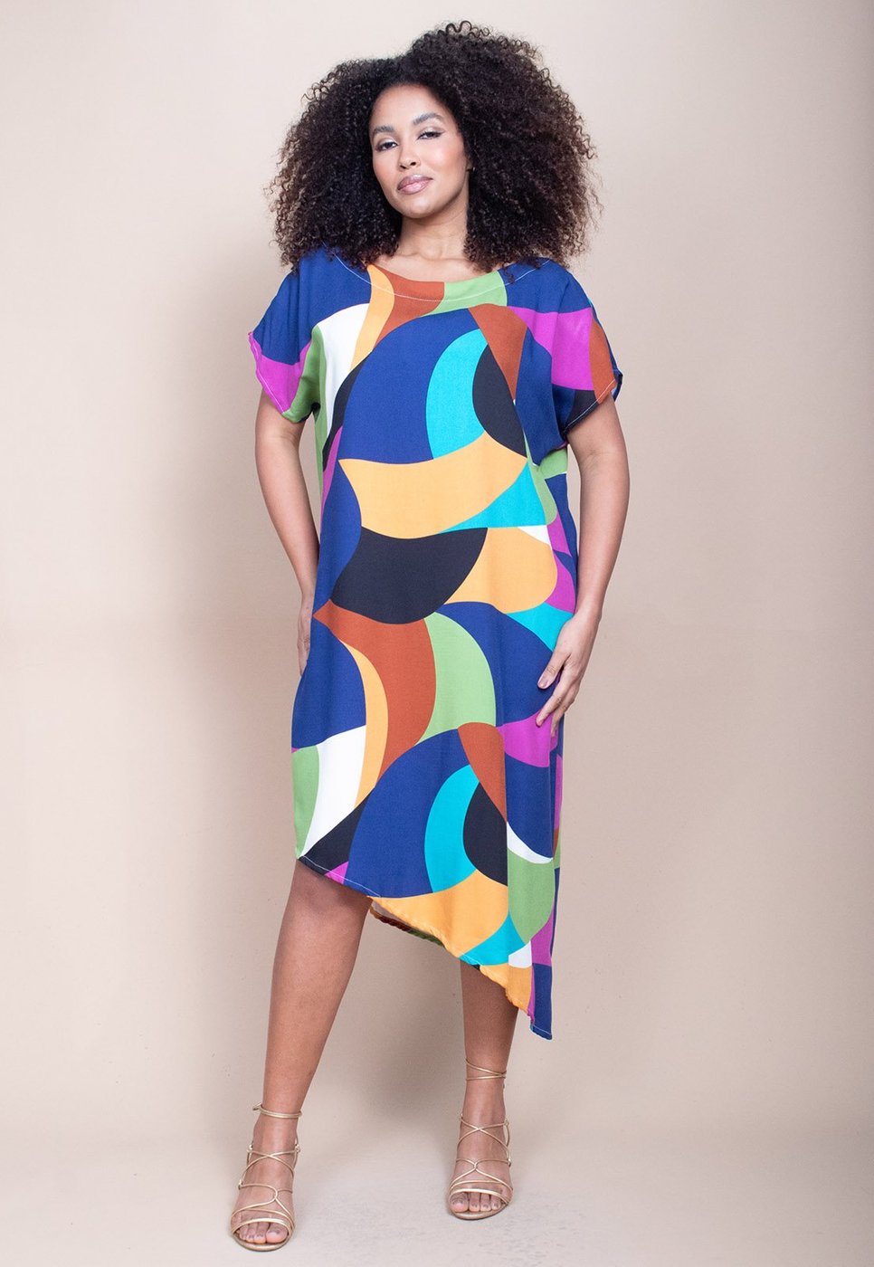 Vestido Cabanafree Midi Plano Estampa Jardim Azul