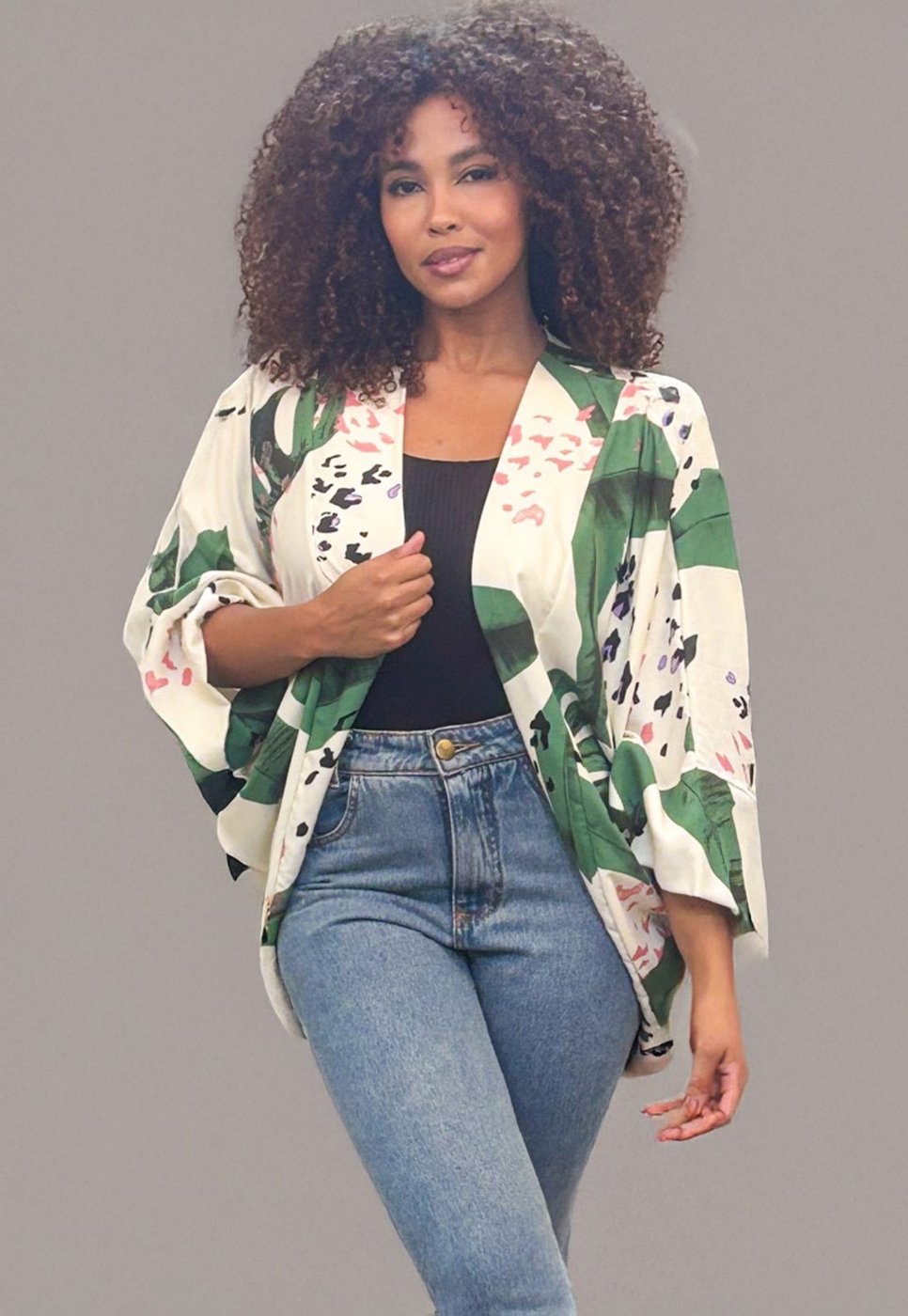 Imagem principal Kimono Cabanafree Estampa Folhagem Poética estampado/preto/verde Cabanafree estampado/preto/verde