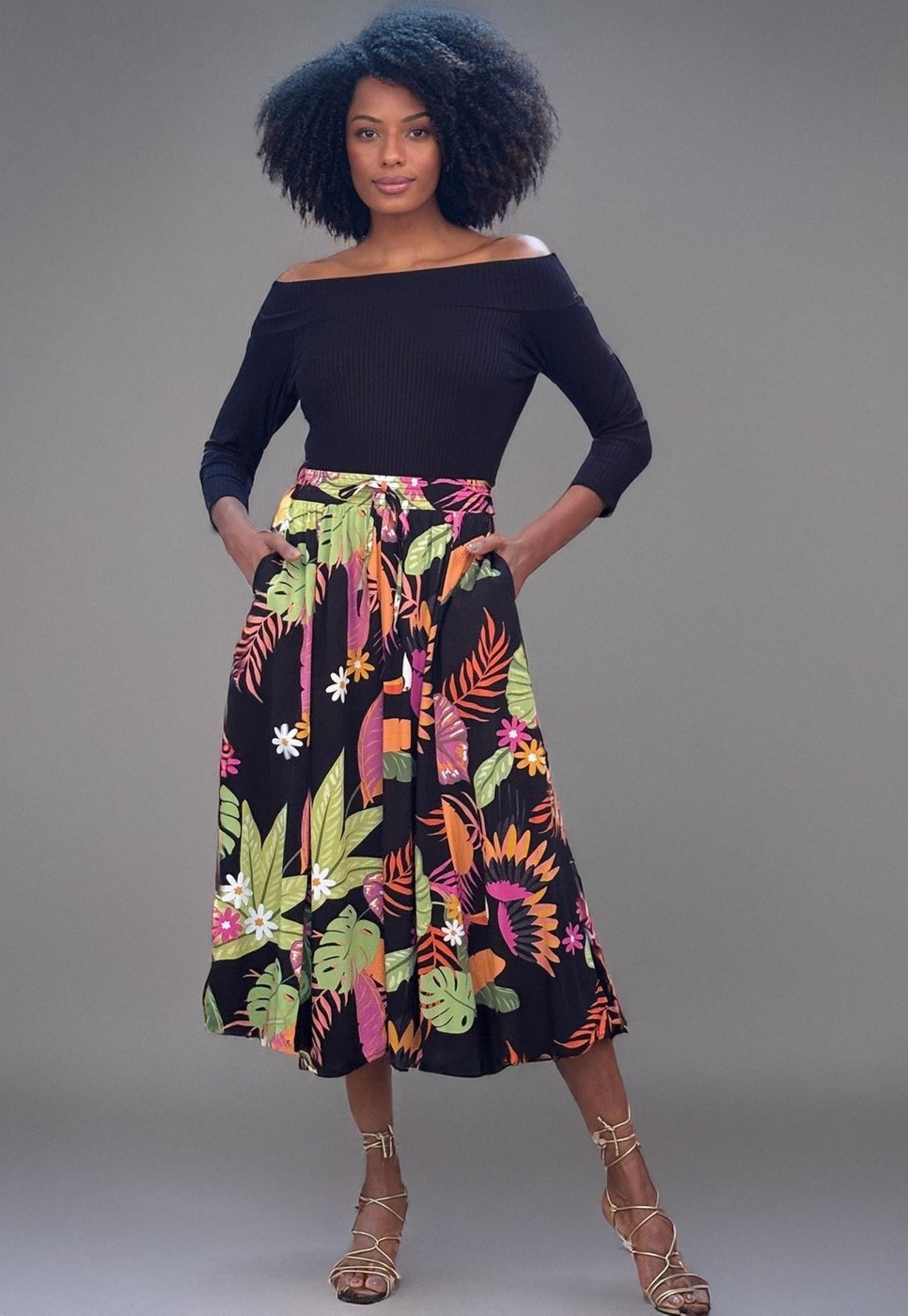 Saia Amazonia Vital Longa Viscose Estampa Noite Botânica