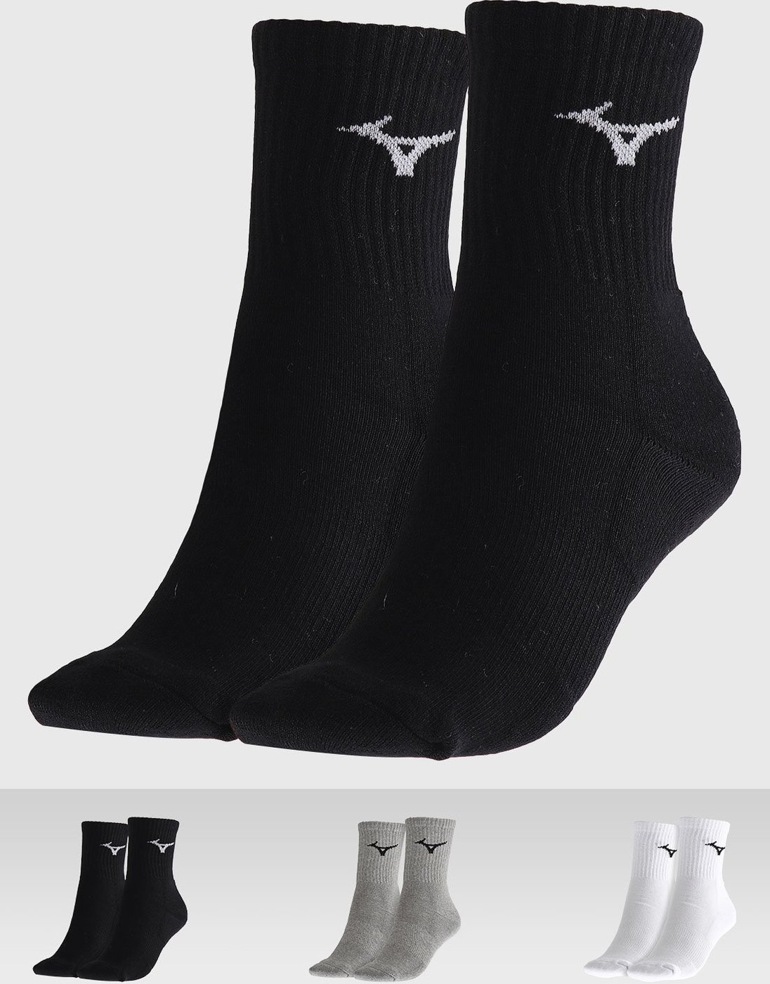 Kit 3pçs Meia Mizuno Cano Médio Prime Preta