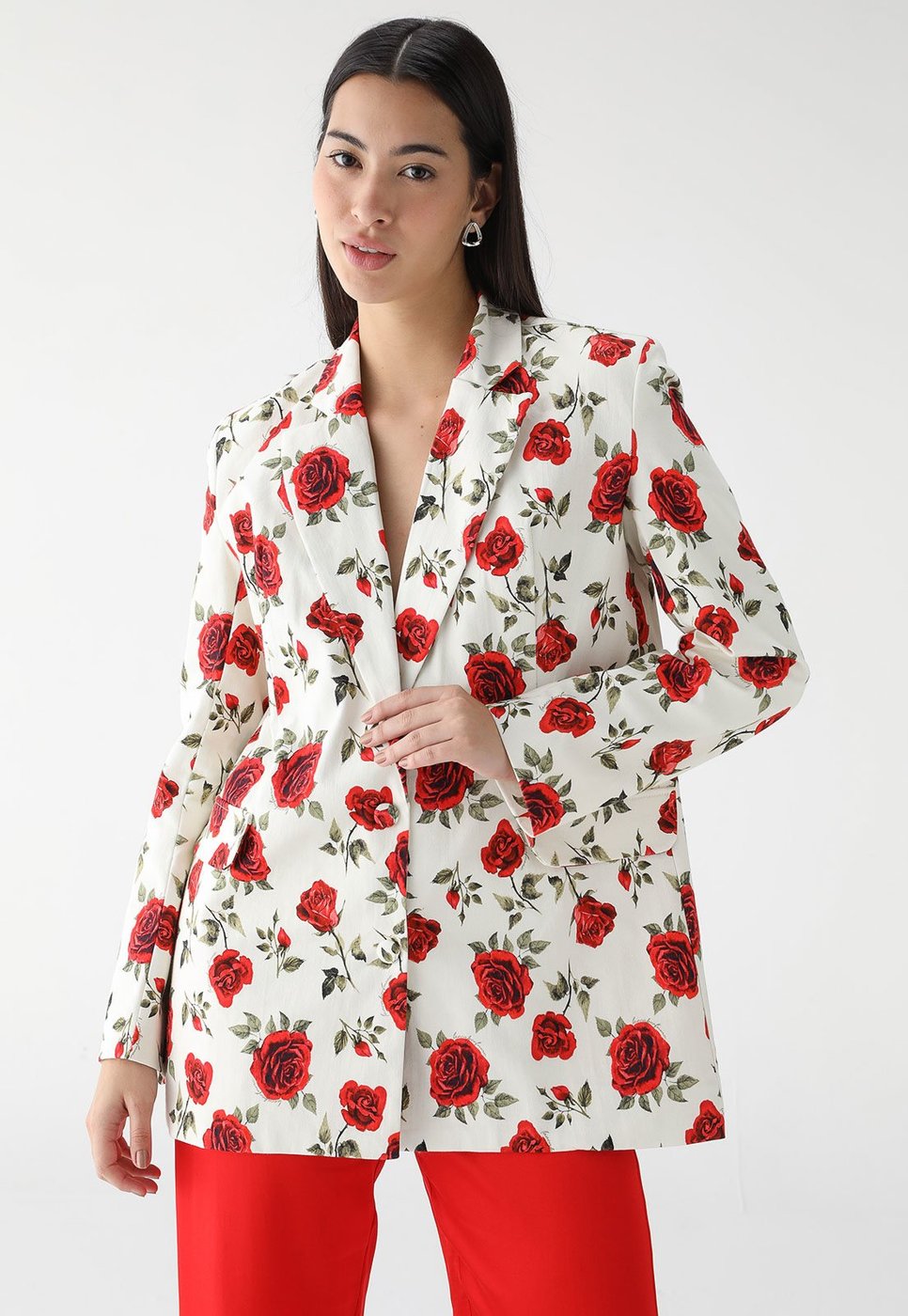 Blazer Lança Perfume Alongado Floral Off-White