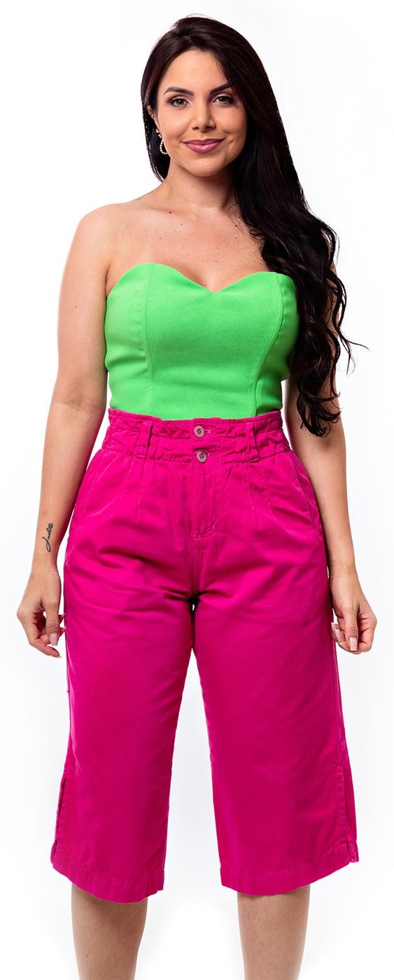 Bermuda Calça Pantacourt Restrito Jeans Cós Elástico