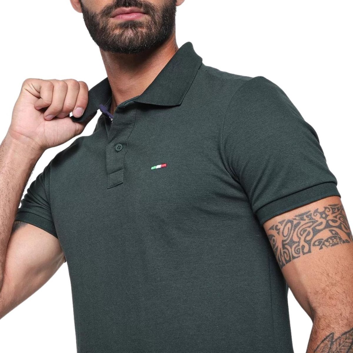 Imagem principal Camisa Polo Masculina Básica Industrie Piquet no Estilo Tommy Bordado Itália Militar verde Industrie verde