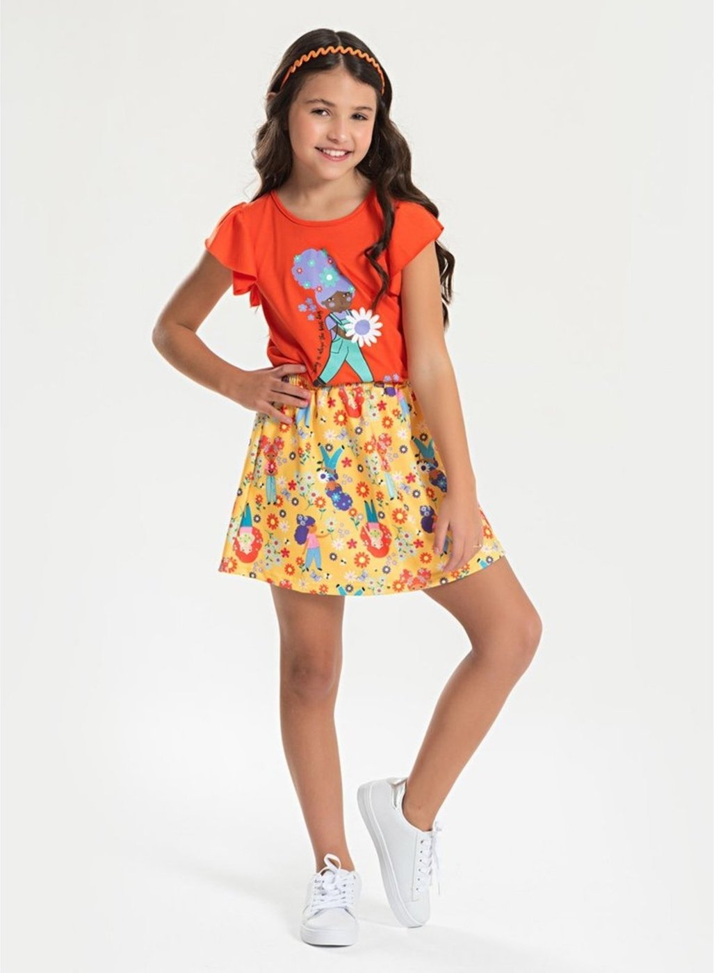 Imagem principal Infantil - Conjunto Verão Menina Blusa com Manga Babado e Saia Jardim Florido Molekada vermelho Molekada vermelho