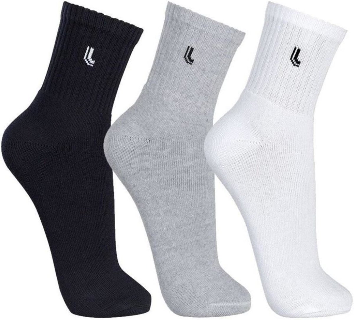 Imagem principal Kit 3 Pares Meia Lupo Masculino Cano Alto Sport 3245 Preto/Cinza branco Lupo branco