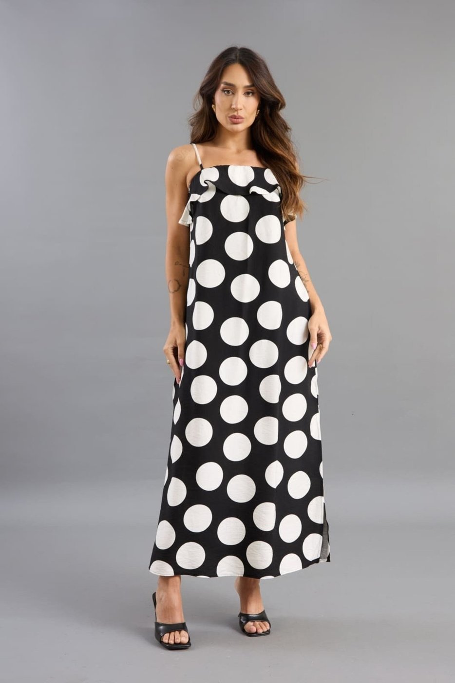 Vestido Poá Em Viscose Feminino Com Alça Lemier Collection