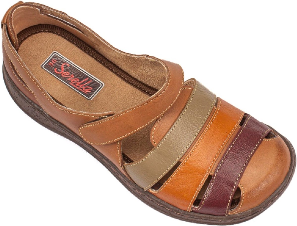 Sandália Baixa Conforto Serella Retrô 7073 Tiras coloridas