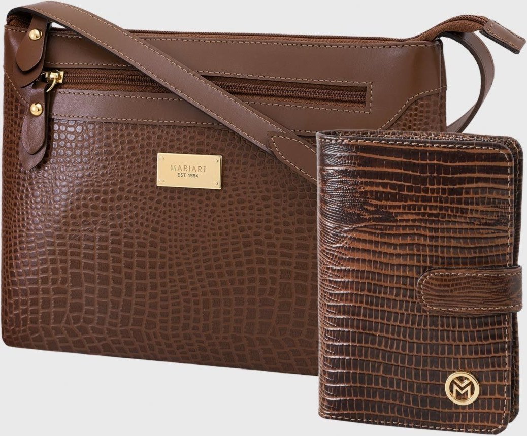 Kit Bolsa e Carteira Couro Mariart 2193MRT + 237MRT Havana