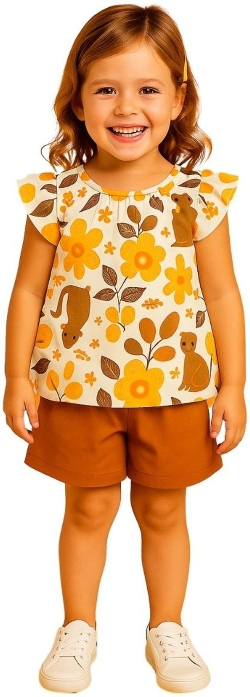Infantil - Conjunto 2pçs Manga Curta Kyly Floral com bichinhos
