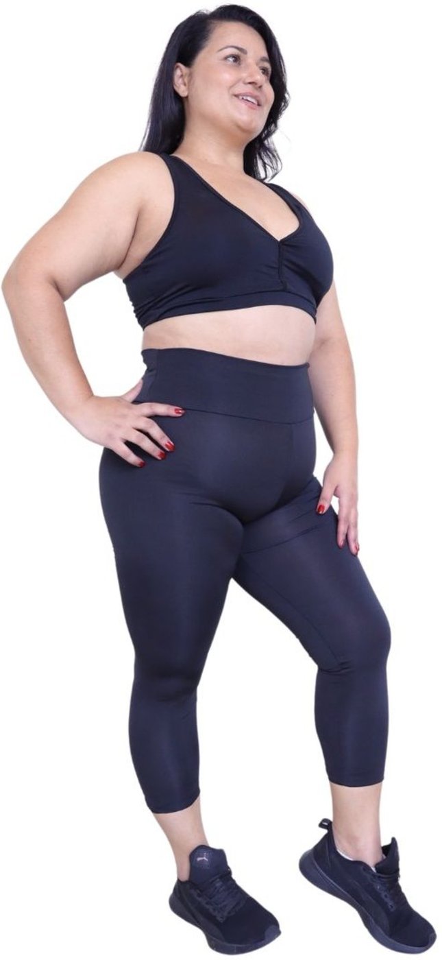 Calça Legging Plus Size Heide Ribeiro Corsário Fit Silver Preto