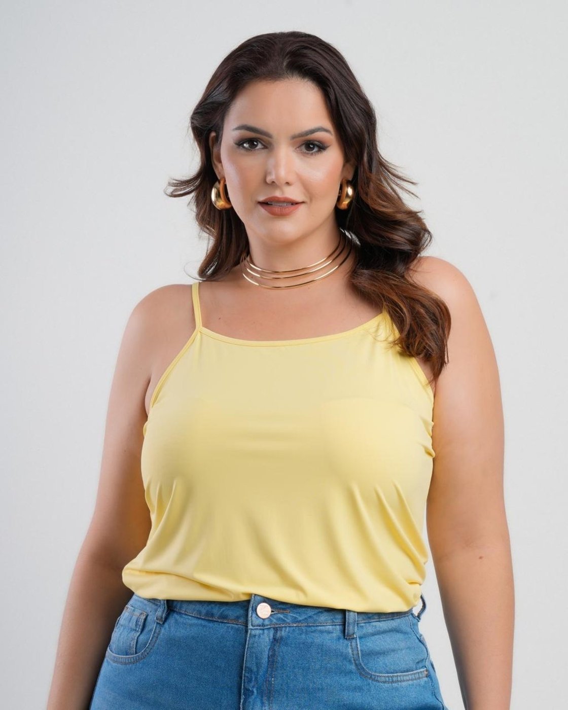 Imagem principal Regata Feminina Básica Sh Fashion Alça Fina Confortável Cor Amarela amarelo SH FASHION amarelo