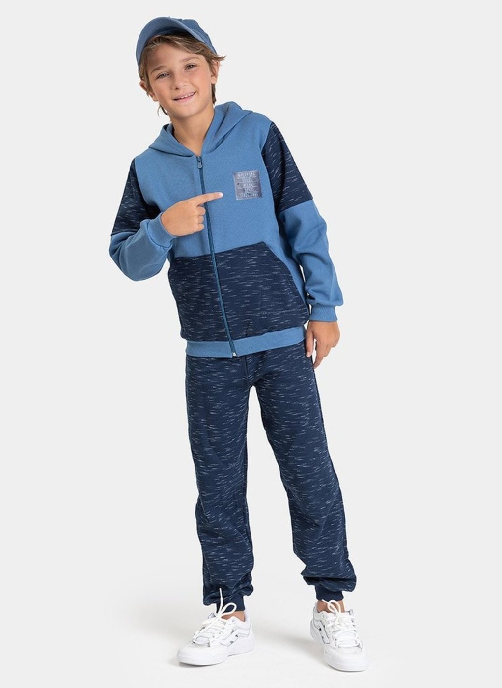 Imagem principal Infantil - Conjunto Inverno Menino Jaqueta com Capuz e Bolso e Calça em Moletom Molekada azul Molekada azul
